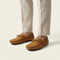 Laced Woven Leather Driving Loafer