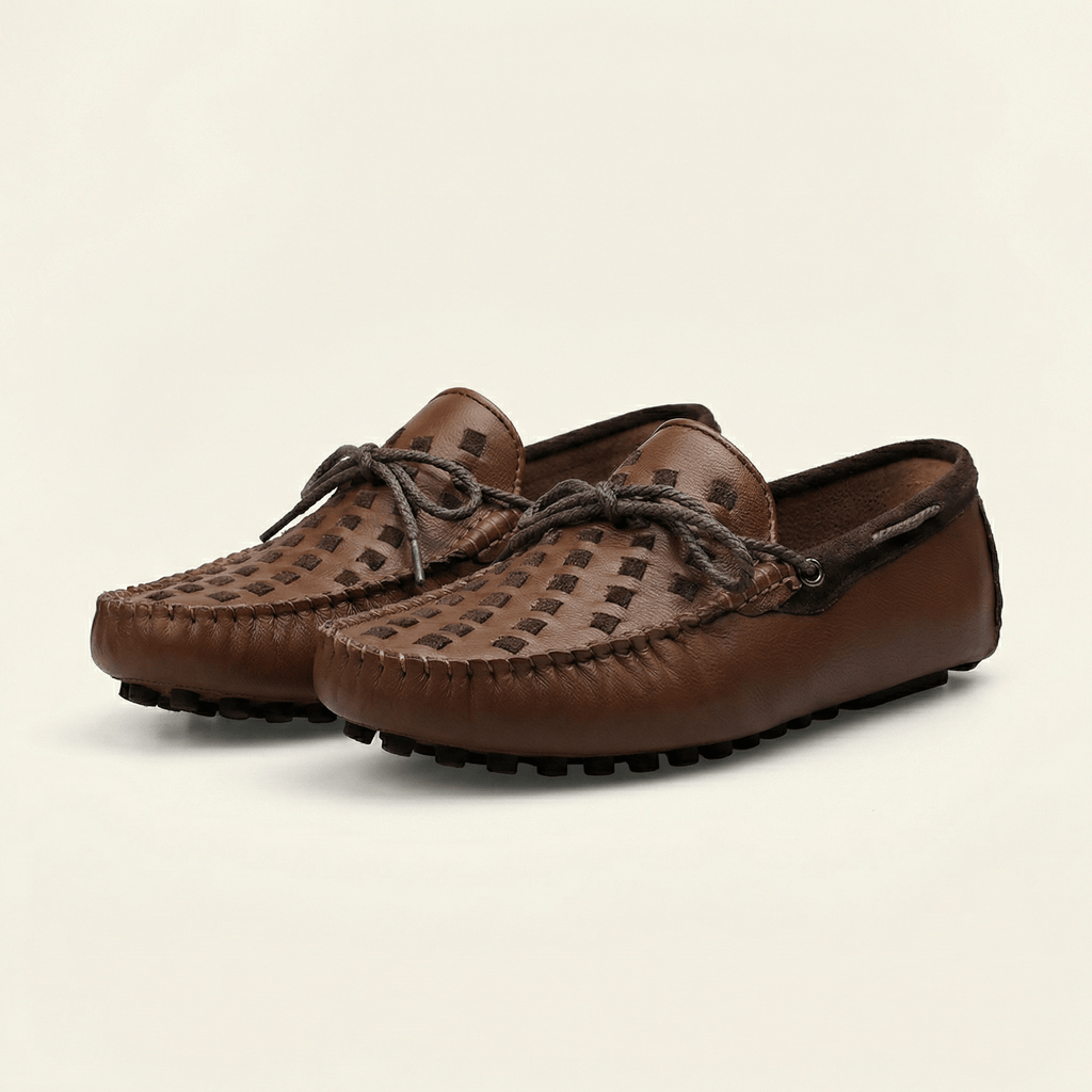 Laced Woven Leather Driving Loafer