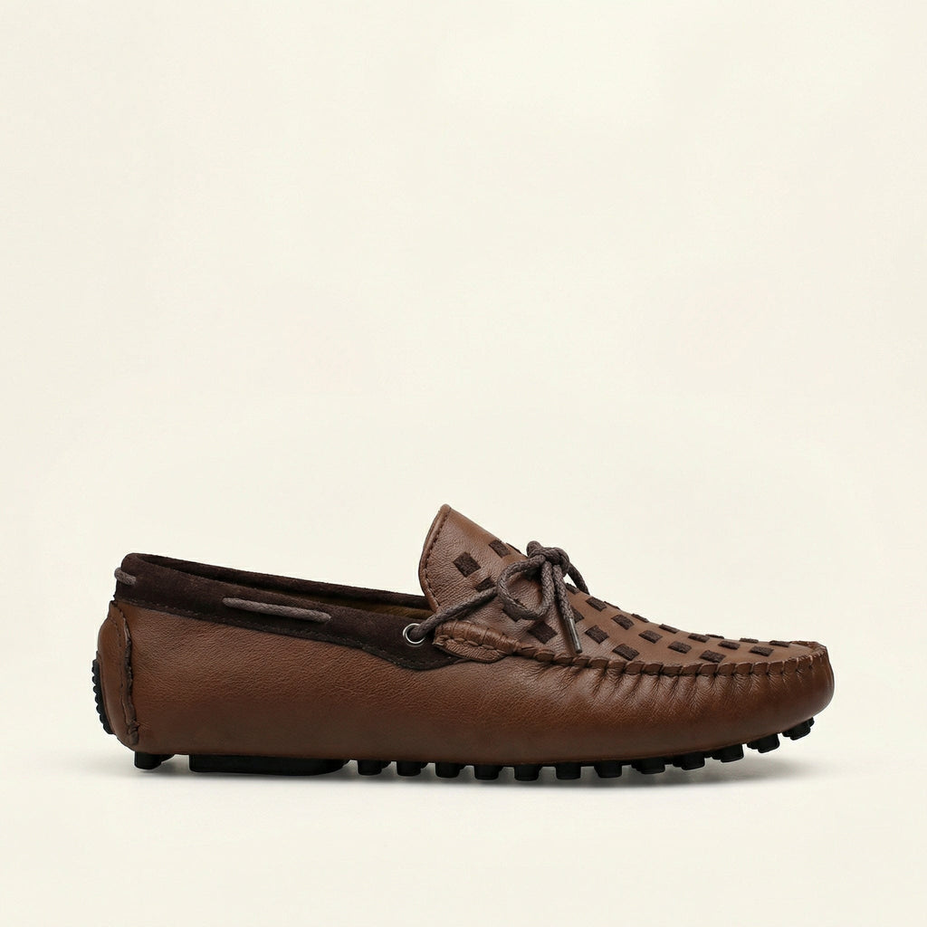 Laced Woven Leather Driving Loafer
