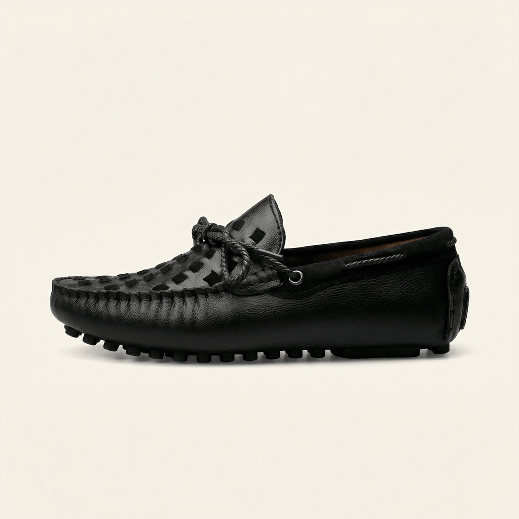 Laced Woven Leather Driving Loafer