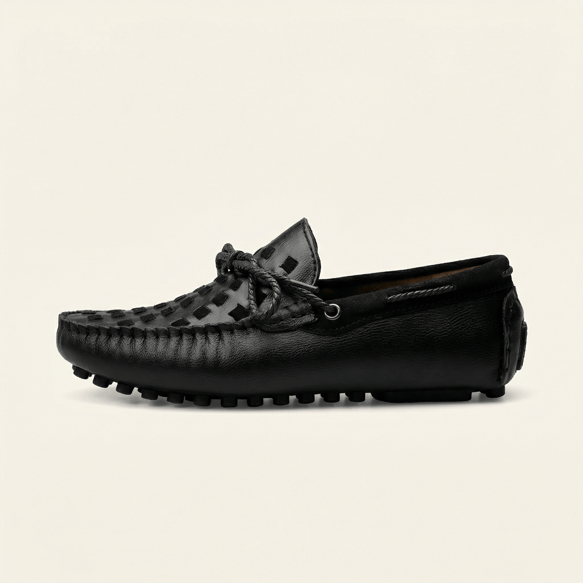 Laced Woven Leather Driving Loafer