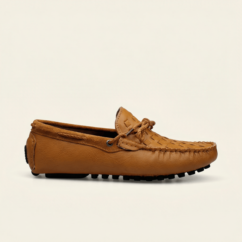 Laced Woven Leather Driving Loafer