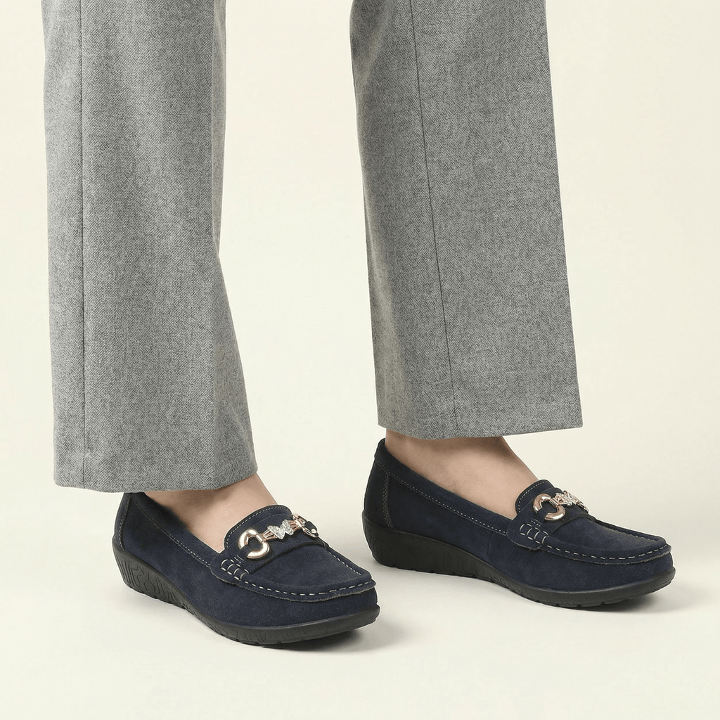 Women's Suede Comfort Loafer with Jewel Detail