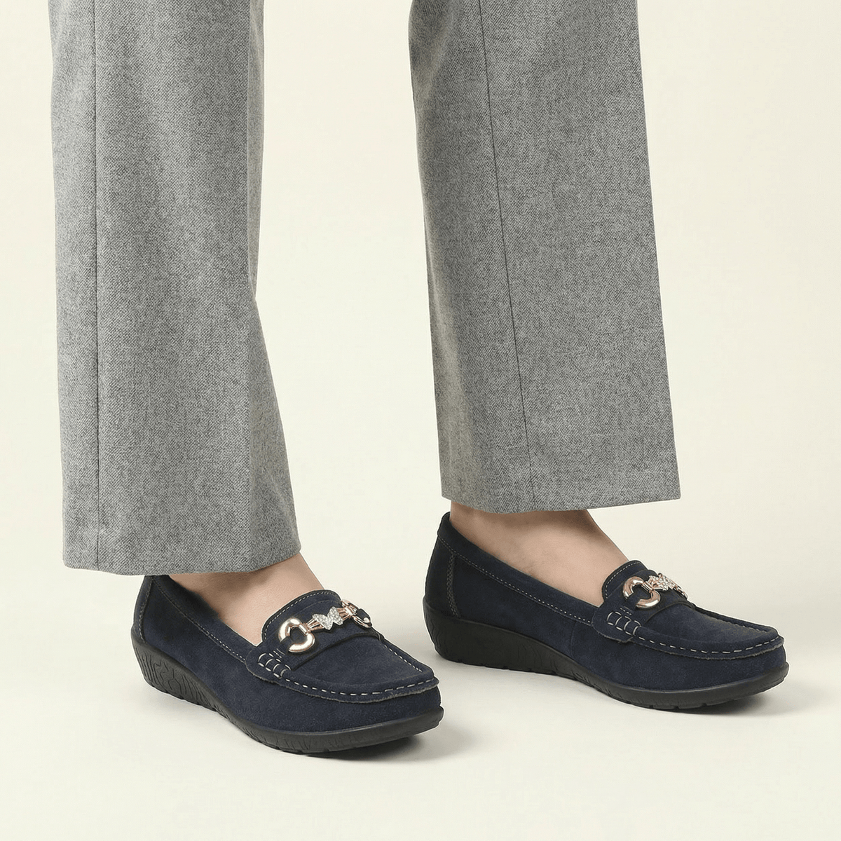 Women's Suede Comfort Loafer with Jewel Detail