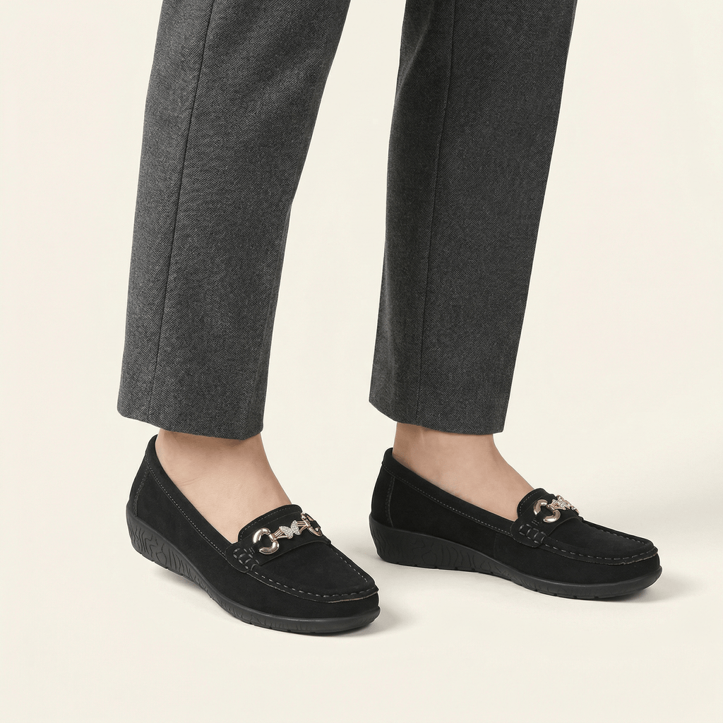 Women's Suede Comfort Loafer with Jewel Detail