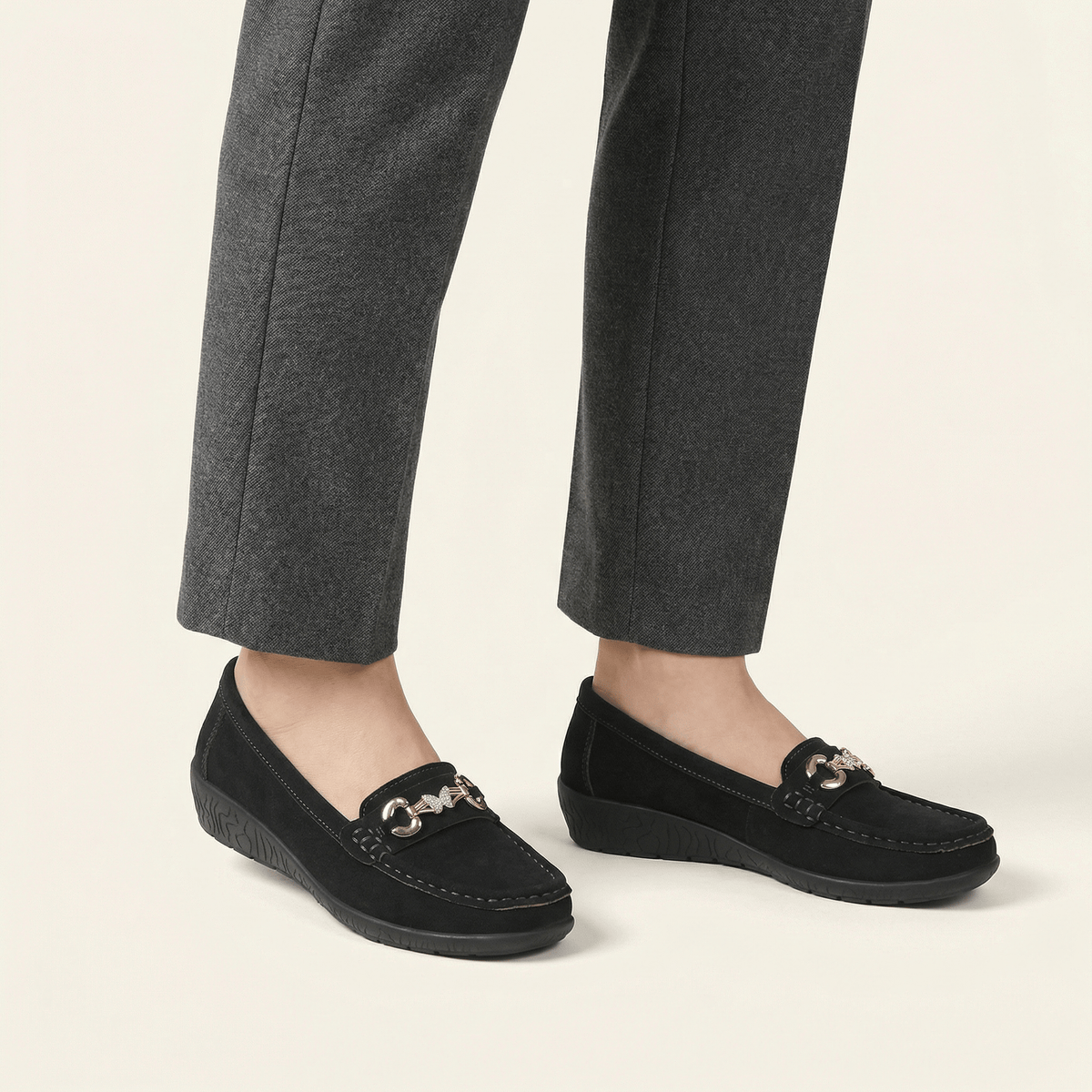 Women's Suede Comfort Loafer with Jewel Detail