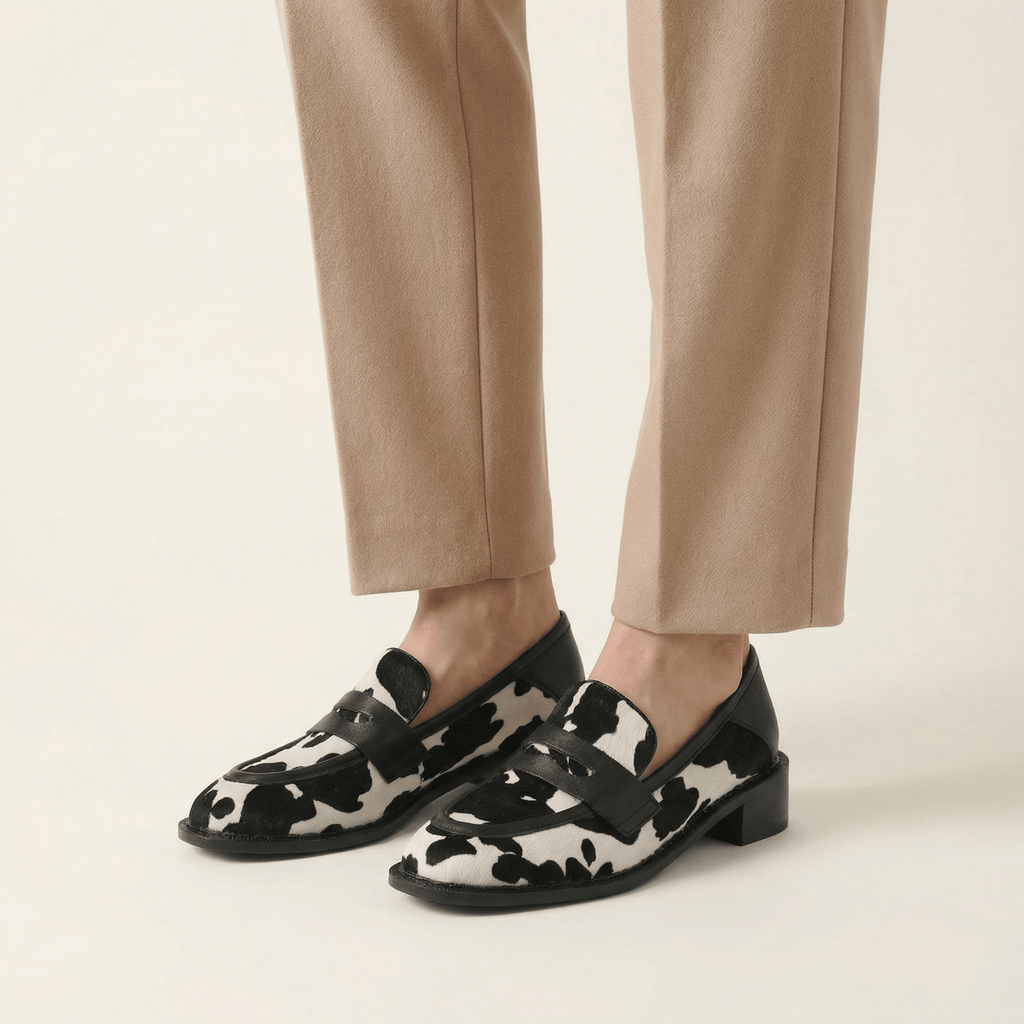 Women's Cow Print Leather Heeled Loafer