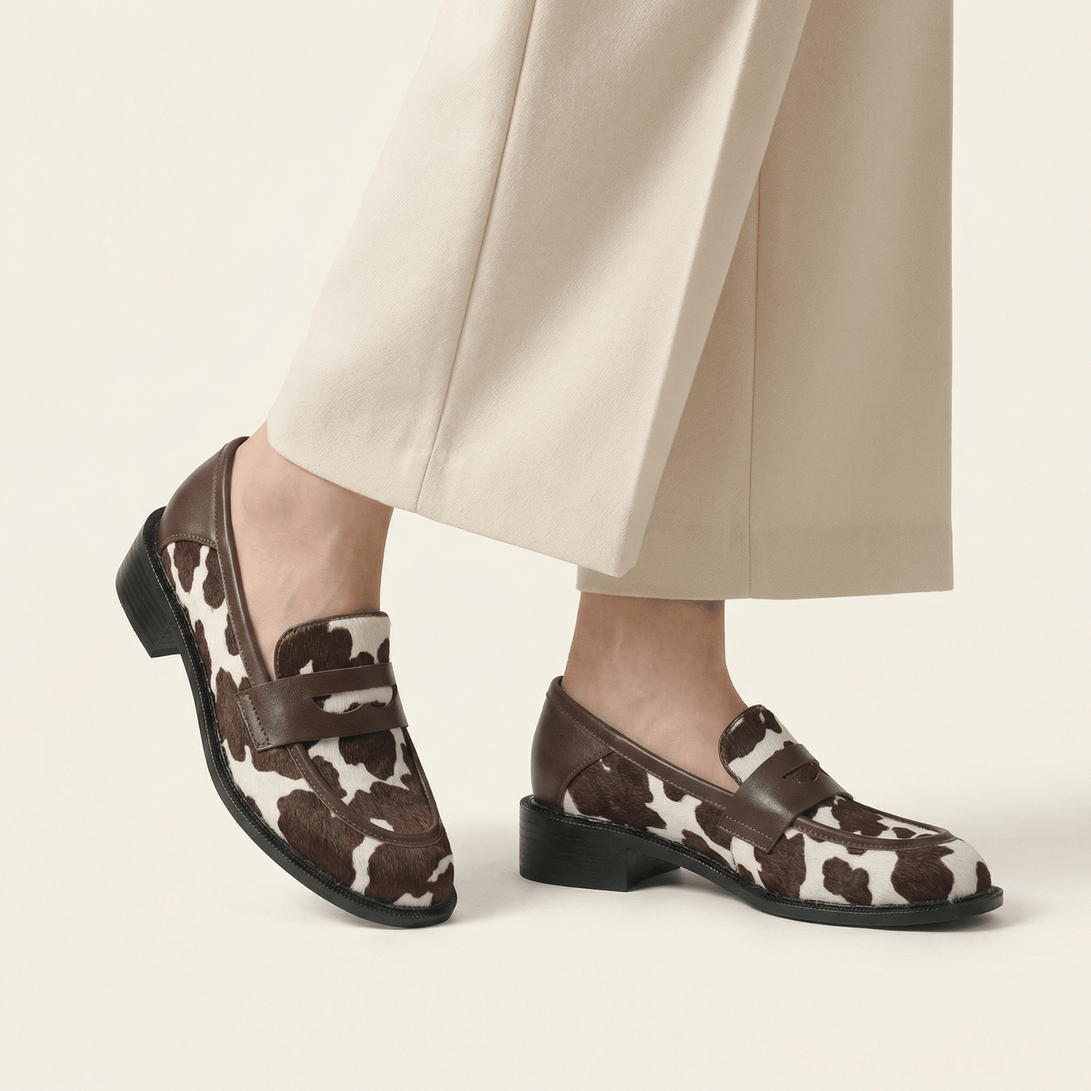 Women's Cow Print Leather Heeled Loafer