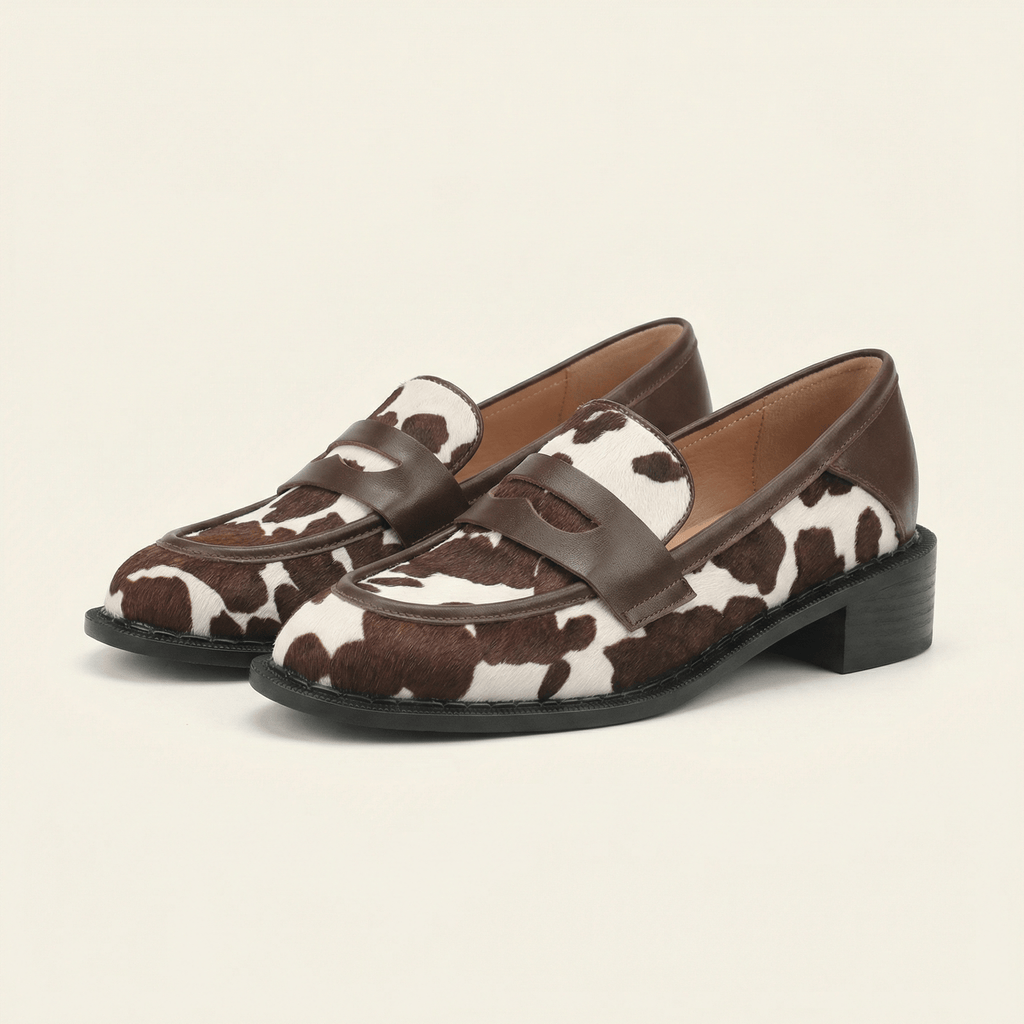 Women's Cow Print Leather Heeled Loafer