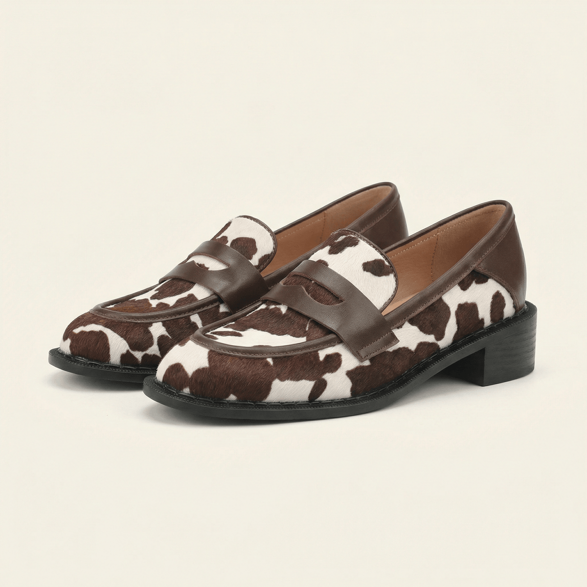 Women's Cow Print Leather Heeled Loafer
