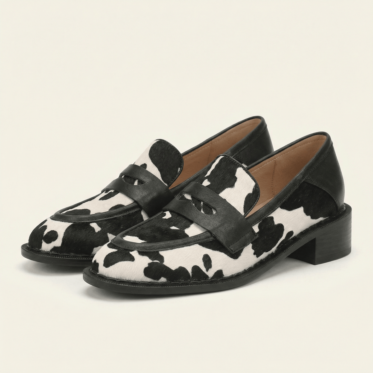 Women's Cow Print Leather Heeled Loafer