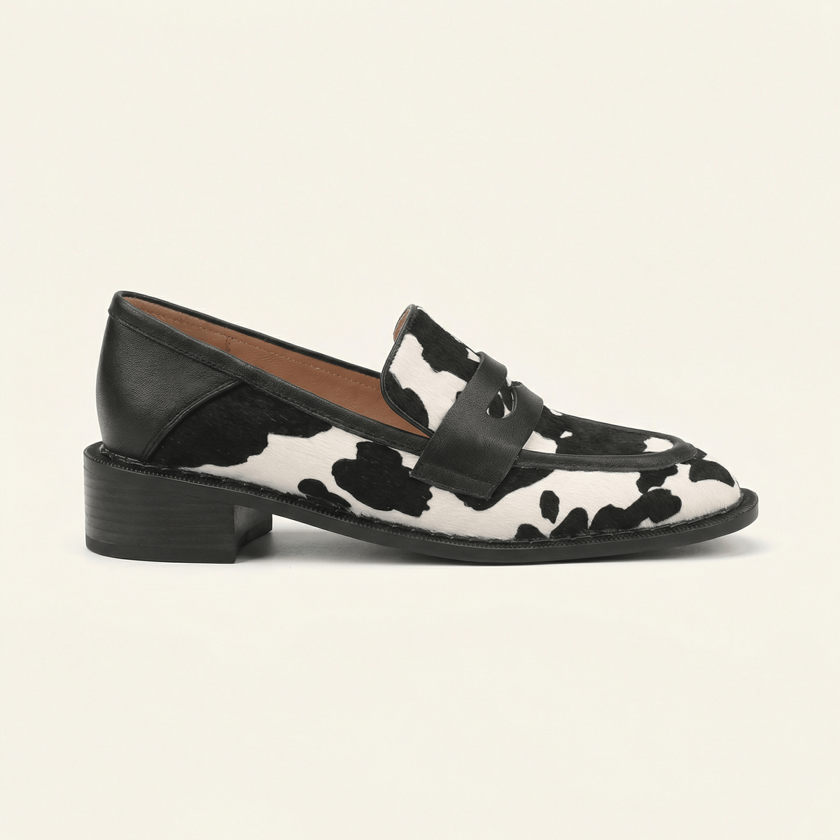 Women's Cow Print Leather Heeled Loafer