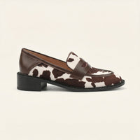 Women's Cow Print Leather Heeled Loafer