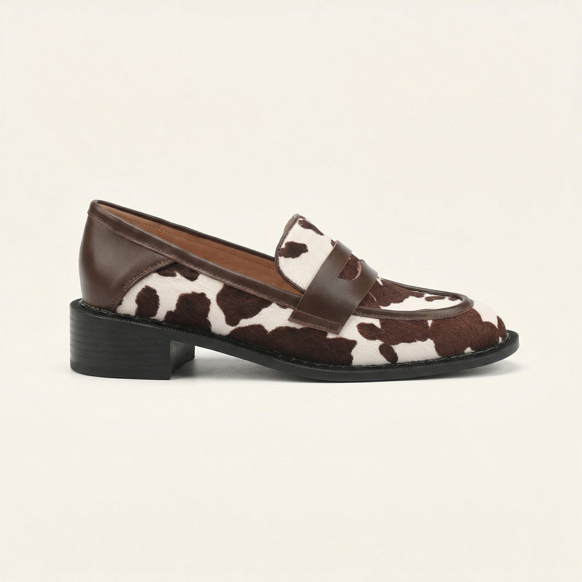 Women's Cow Print Leather Heeled Loafer