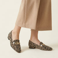 Women's Leopard Pointed-Toe Heeled Loafer