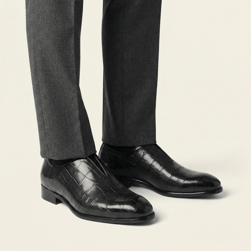 Crocodile-Effect Slip-On Dress Loafer