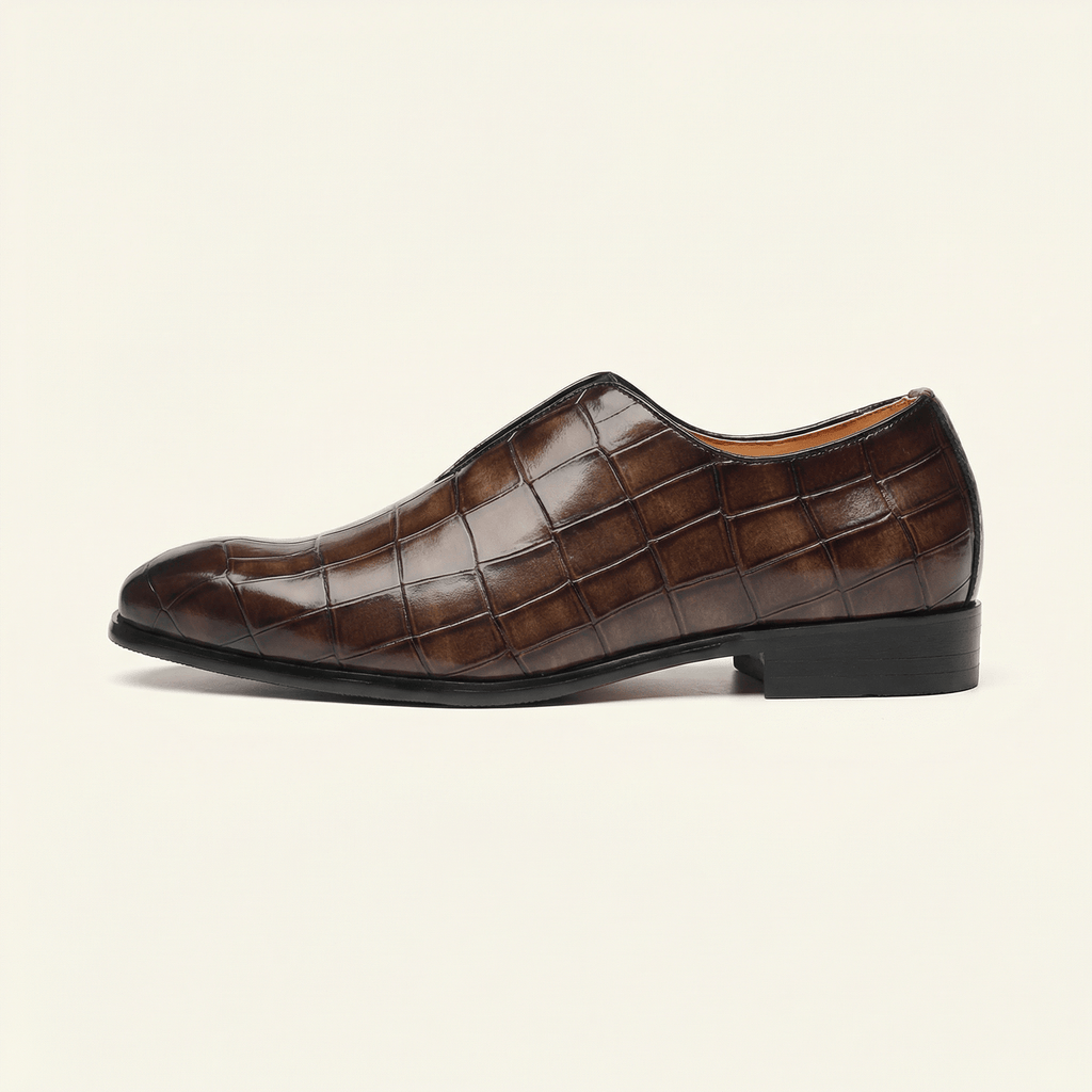 Crocodile-Effect Slip-On Dress Loafer