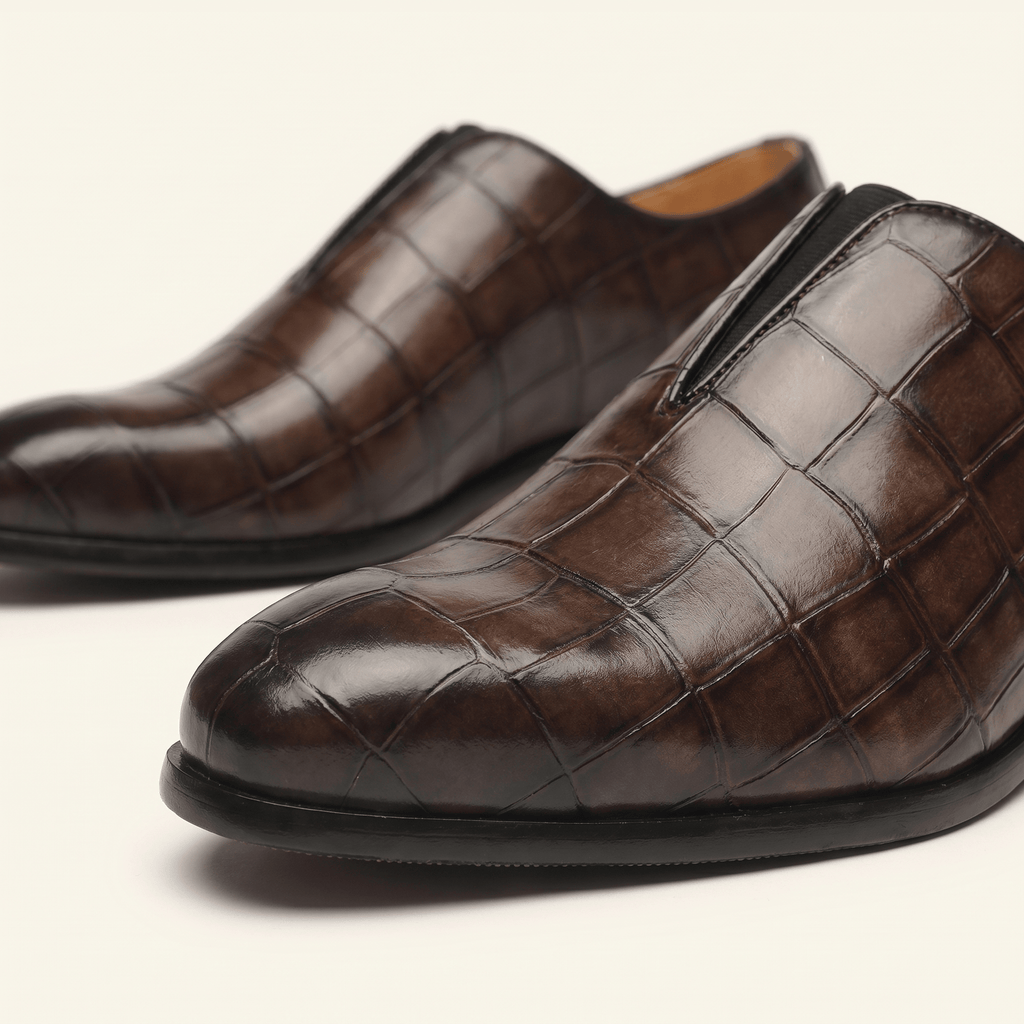 Crocodile-Effect Slip-On Dress Loafer