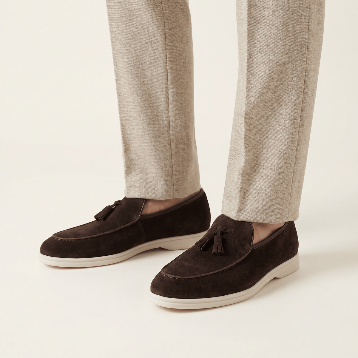 Men's White-Sole Suede Tassel Loafer