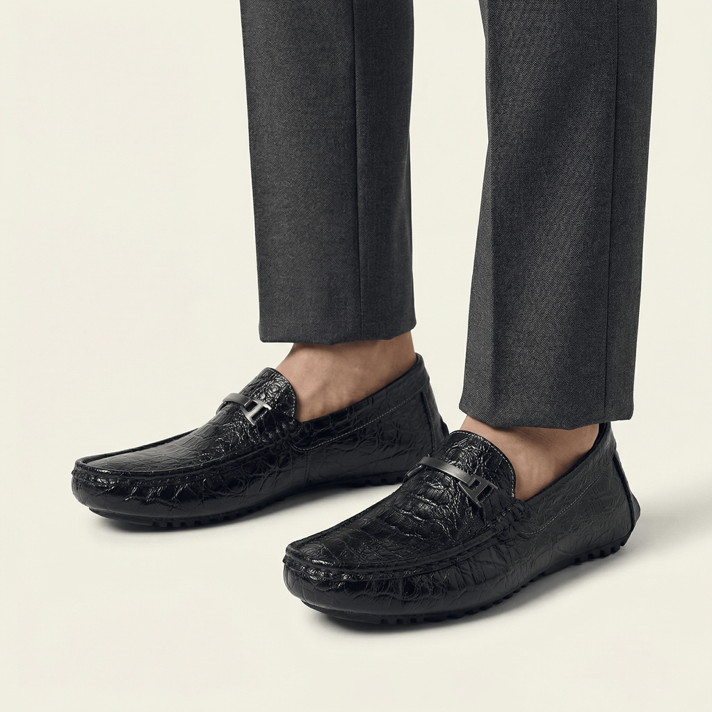Men's Crinkled Embossed Leather Buckle Loafer