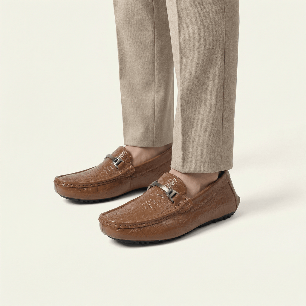 Men's Crinkled Embossed Leather Buckle Loafer