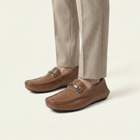 Men's Crinkled Embossed Leather Buckle Loafer