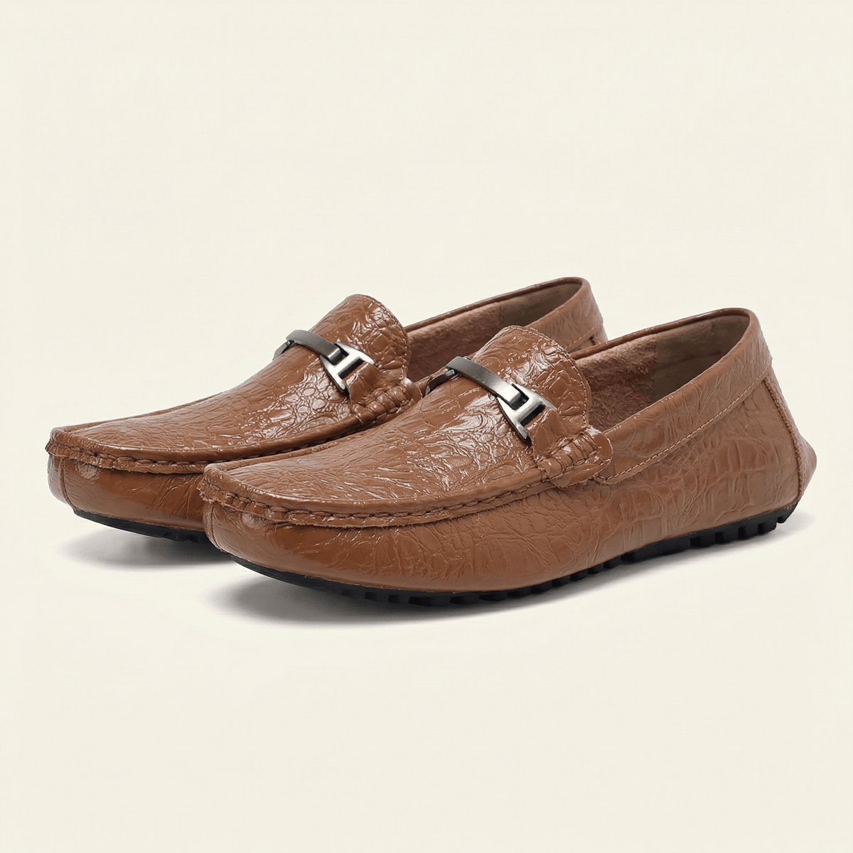 Men's Crinkled Embossed Leather Buckle Loafer