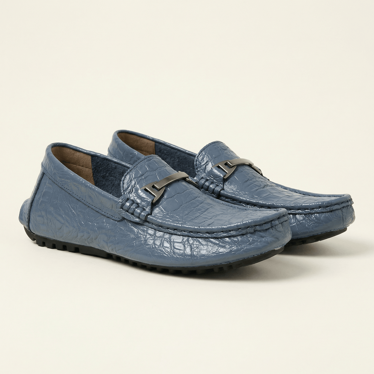 Men's Crinkled Embossed Leather Buckle Loafer