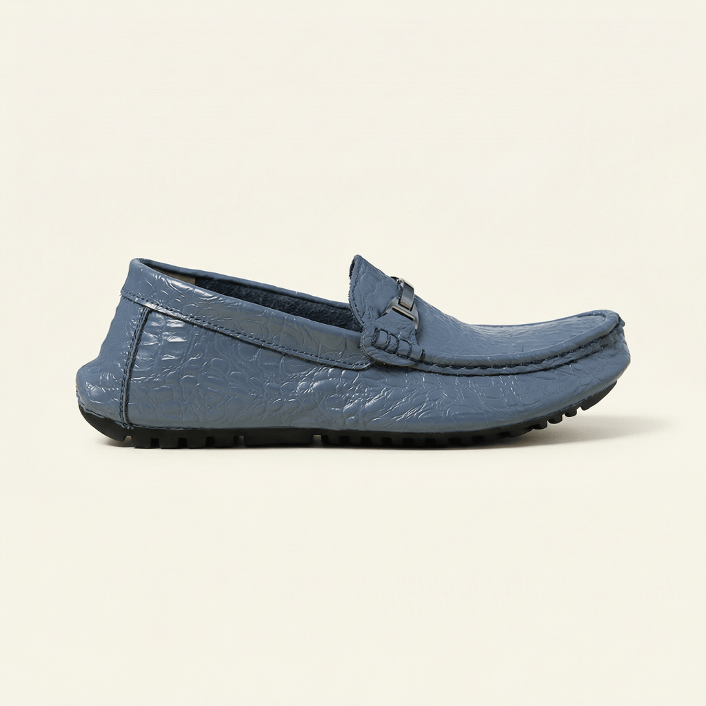 Men's Crinkled Embossed Leather Buckle Loafer
