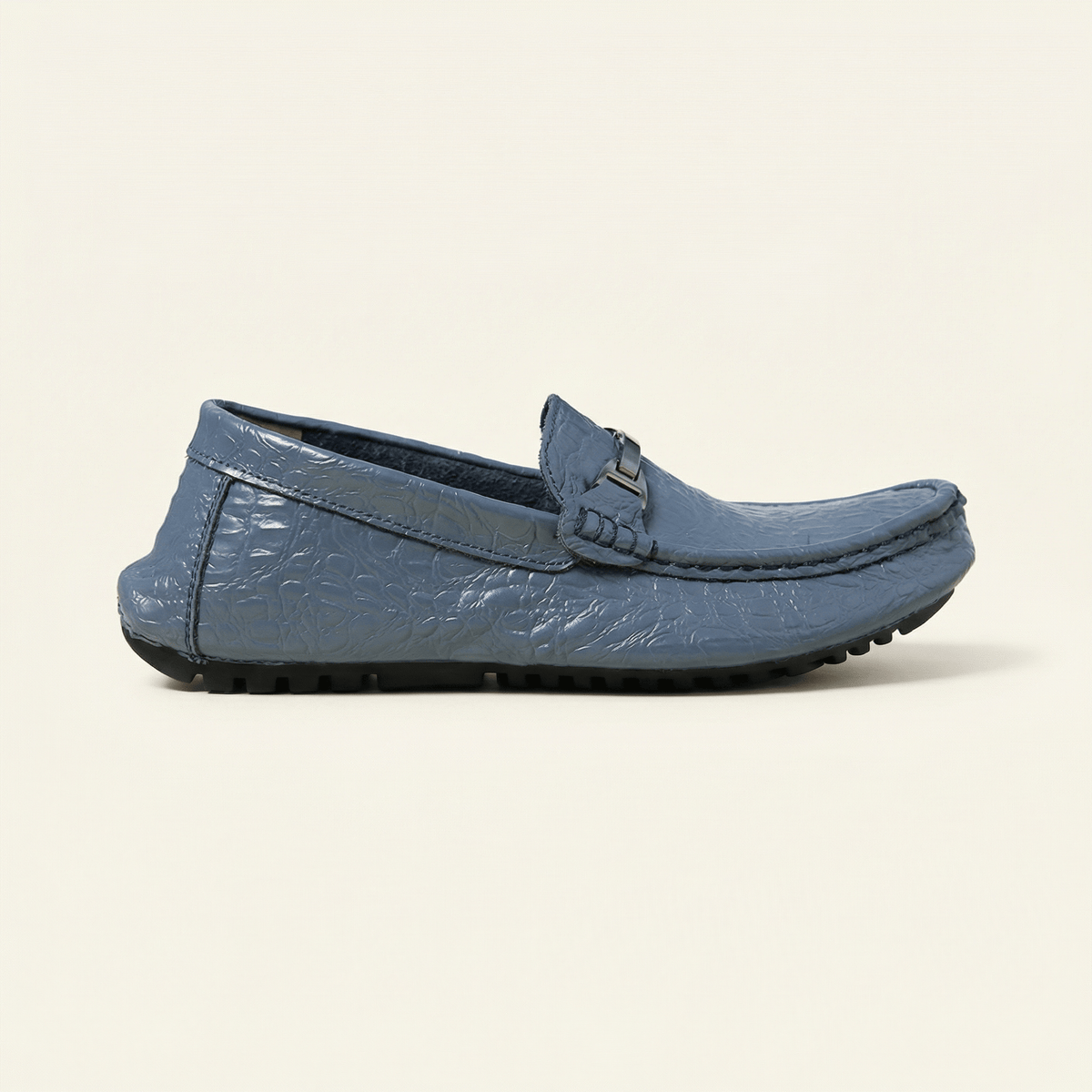 Men's Crinkled Embossed Leather Buckle Loafer