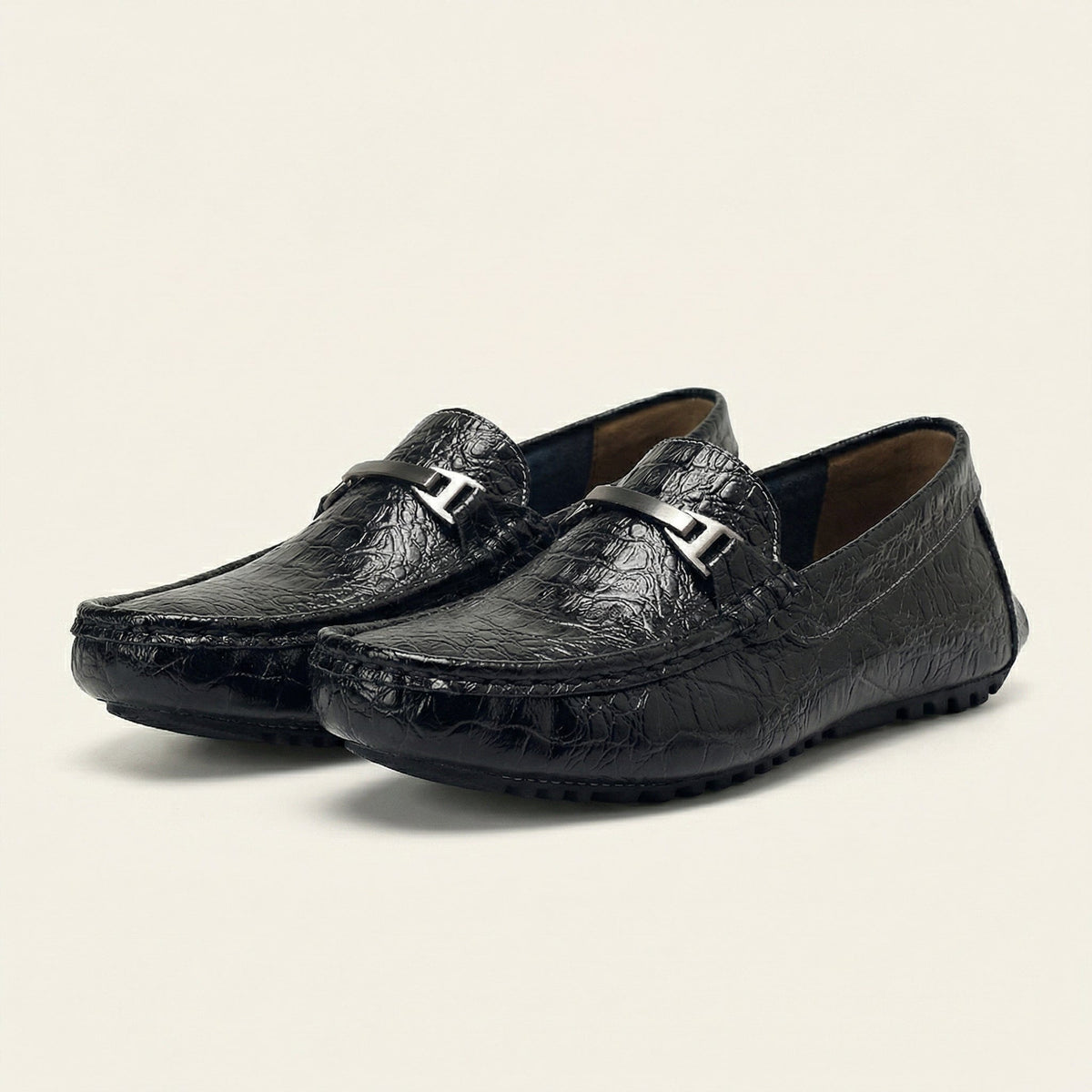 Men's Crinkled Embossed Leather Buckle Loafer