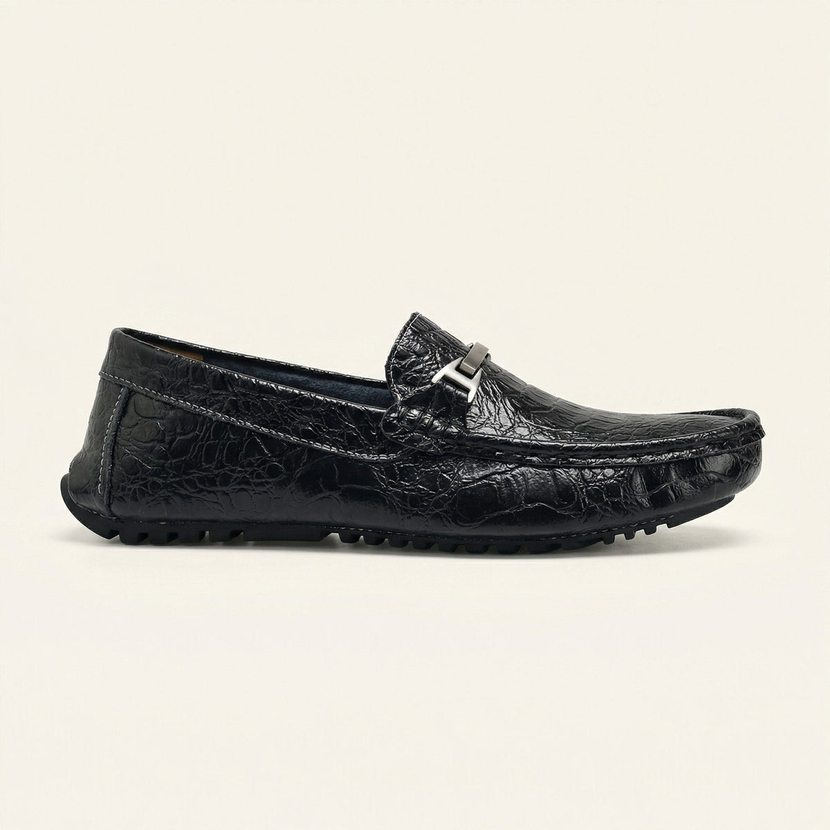 Men's Crinkled Embossed Leather Buckle Loafer