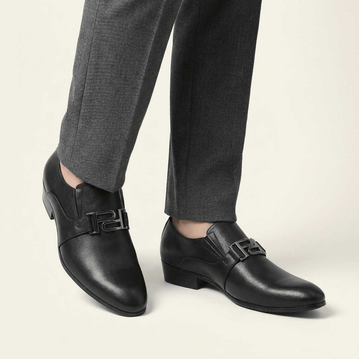 Men's Metal-Ornament Leather Slip-On Dress Loafer