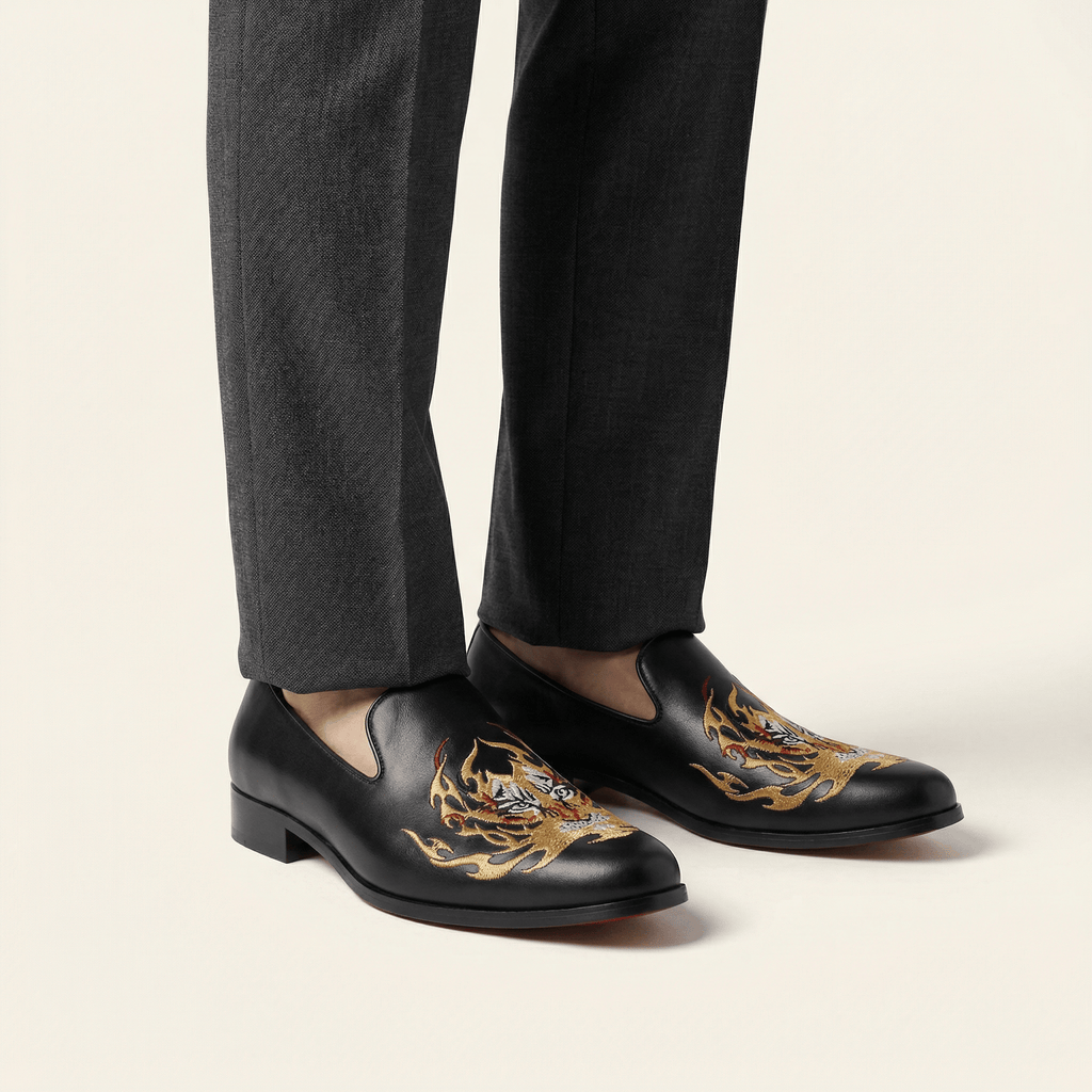 Men's Dragon-Trimmed Smooth Leather Wedding Loafer
