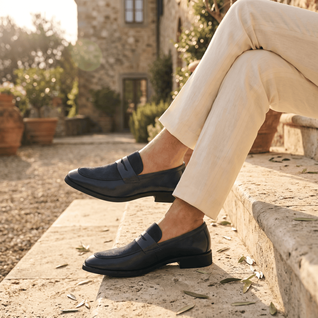 Men's Heeled Velvet Leather Penny Loafer