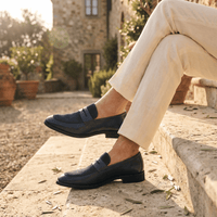 Men's Heeled Velvet Leather Penny Loafer