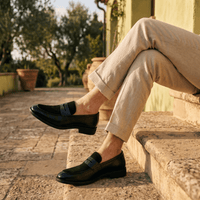Men's Heeled Velvet Leather Penny Loafer
