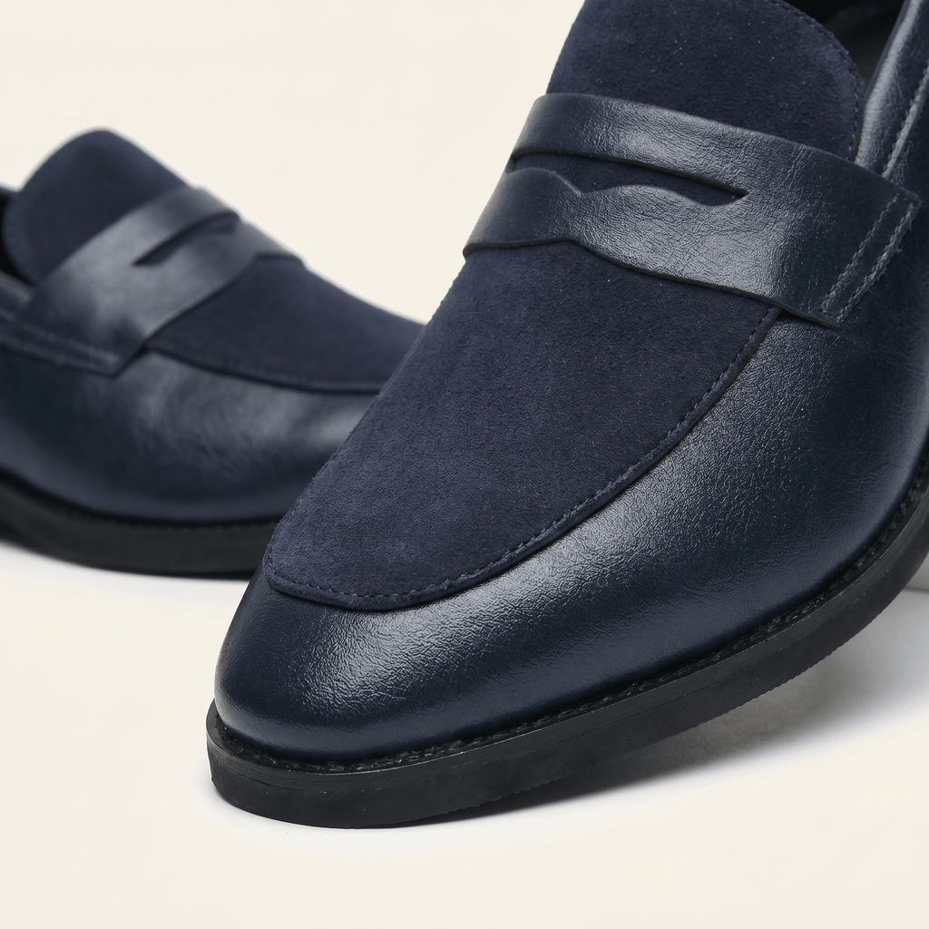 Men's Heeled Velvet Leather Penny Loafer