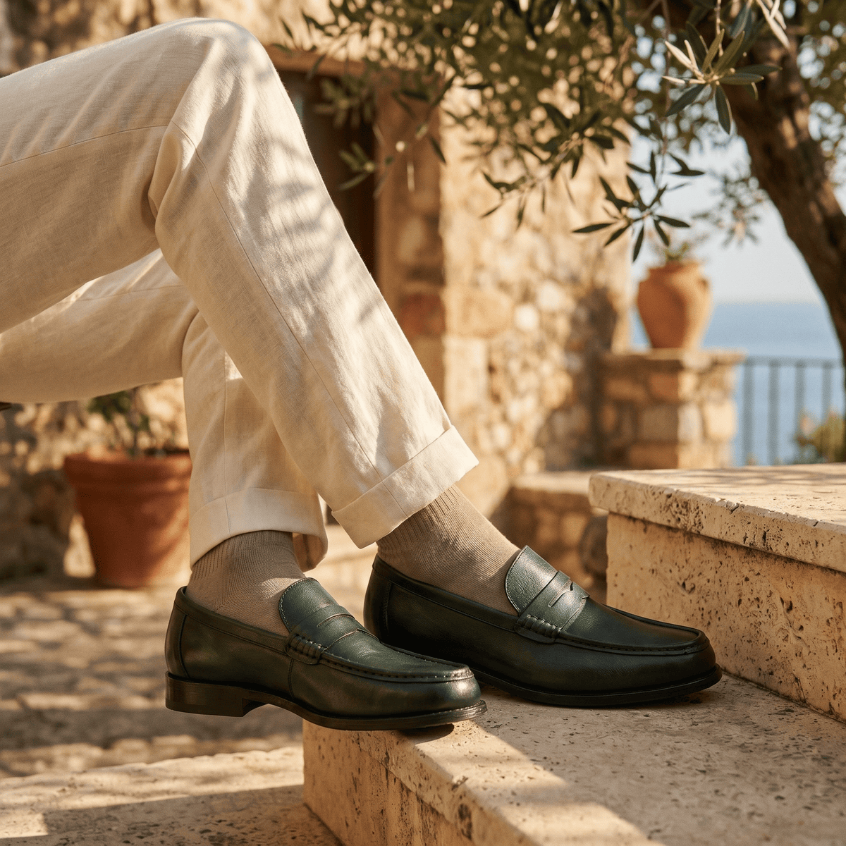 Men's Colored Patina Leather Penny Loafer