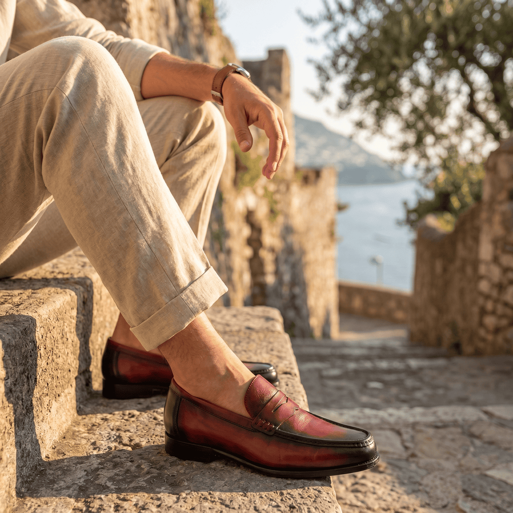 Men's Colored Patina Leather Penny Loafer