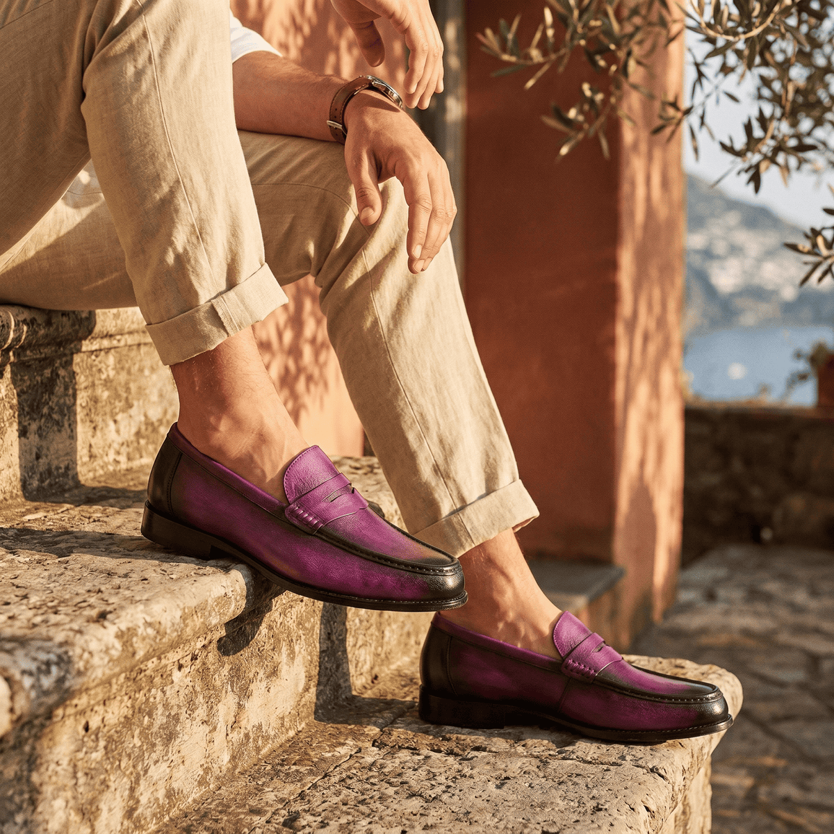Men's Colored Patina Leather Penny Loafer