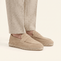 Men's Espadrille-Sole Suede Penny Loafer