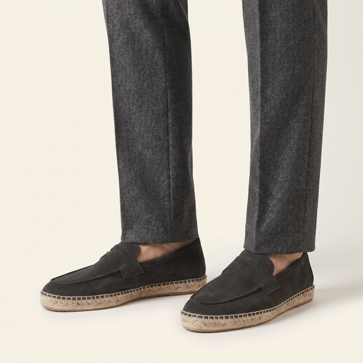 Men's Espadrille-Sole Suede Penny Loafer