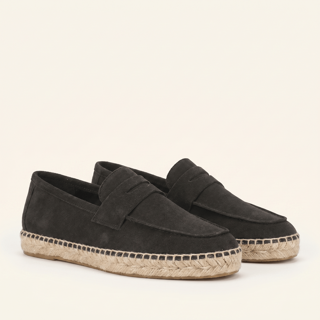 Men's Espadrille-Sole Suede Penny Loafer