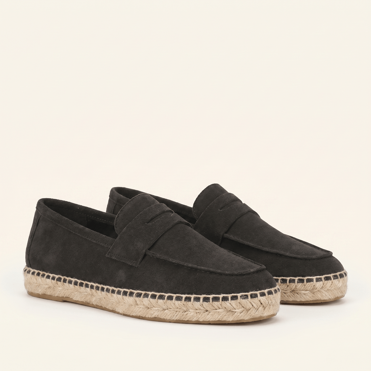 Men's Espadrille-Sole Suede Penny Loafer