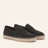 Men's Espadrille-Sole Suede Penny Loafer