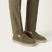 Men's Espadrille-Sole Suede Penny Loafer