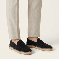 Men's Espadrille-Sole Suede Penny Loafer