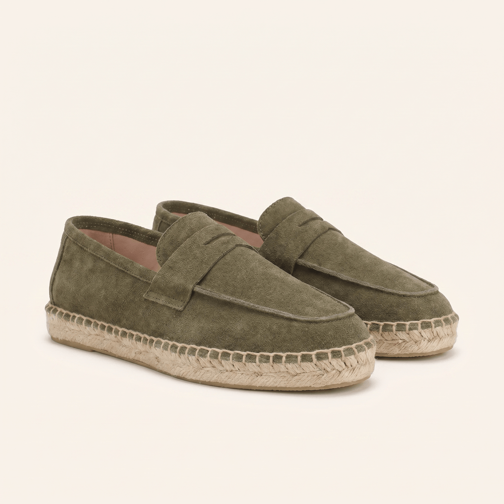 Men's Espadrille-Sole Suede Penny Loafer