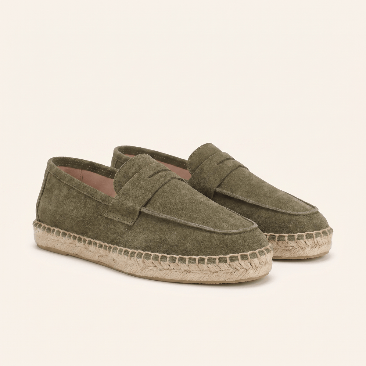 Men's Espadrille-Sole Suede Penny Loafer